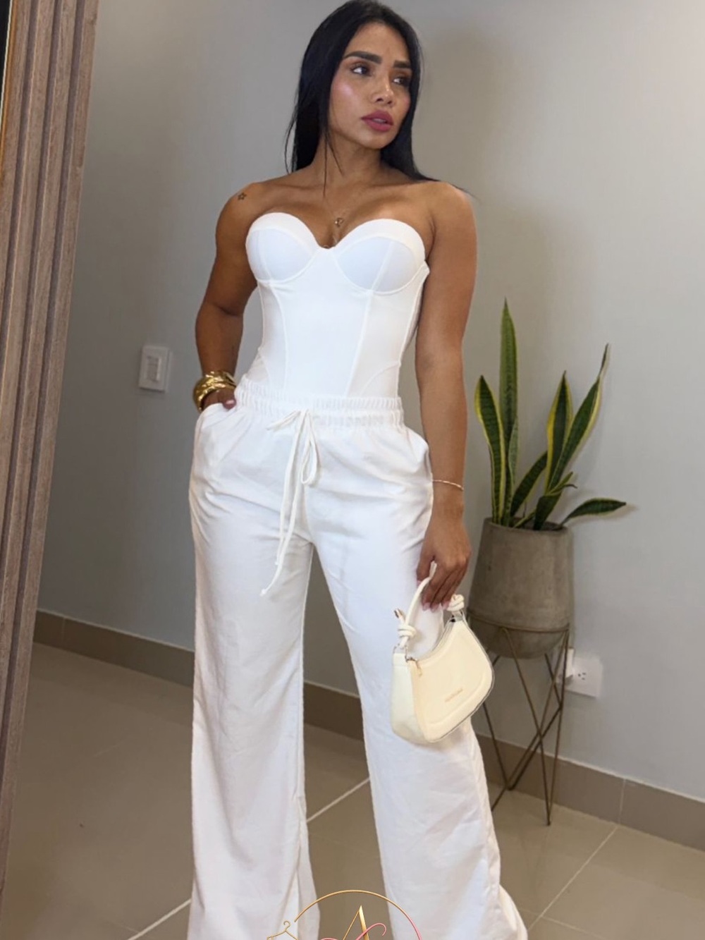 Relaxed White Drawstring Wide-Leg Pants